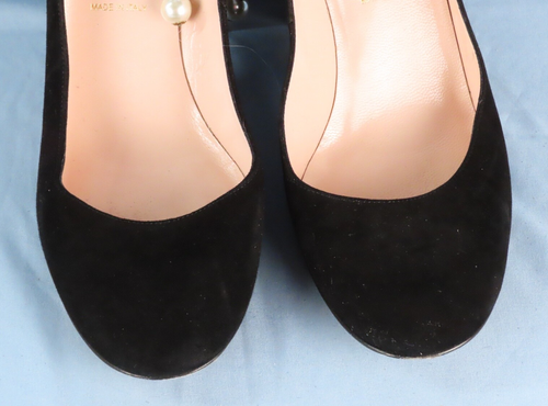 KATE SPADE NY Black Suede Leather GENA PEARL TIE PUMPS High Heels Shoes SZ 7 M - Picture 6 of 9