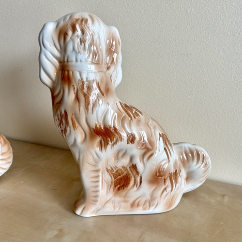 Pair Vintage Staffordshire Dogs, 11” Ceramic Spaniel Figurines - 第 9/10 張圖片