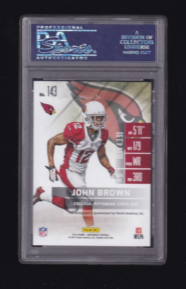 2014 Contenders John Brown Autograph Rookie Ticket #143 Arizona Cardinals PSA 10 - Image 2 of 2