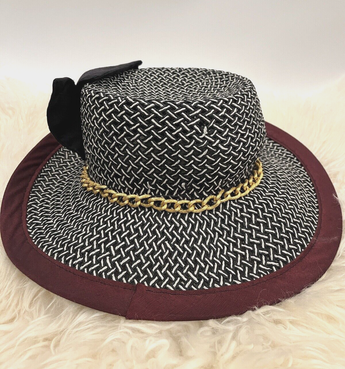 Whittall & Shon Vintage Derby Straw Hat Blue Bow | eBay display picture 1
