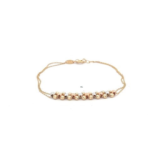 18K Saudi Gold Armband Perlen Rund Charm Größe 7 Zoll Dreifarbig Feiner Schmuck