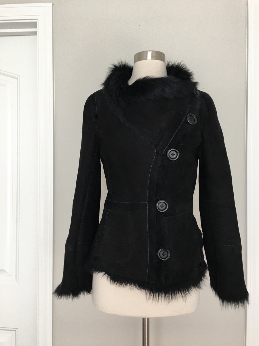 週末更にお値下げ☆美品☆made England☆KARL DONOGHUE KARL DONOGHUE BLACK LITTLE New York 100% LAMBSKIN SHEARLING