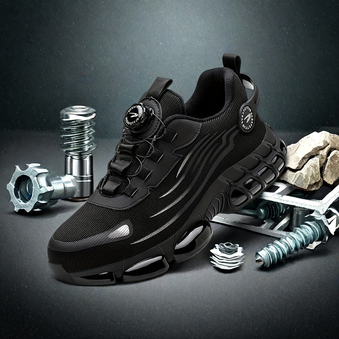 Men Plus Size Safety Shoes Steel Toe Cap Rotating Buckle Breathable Work Boots