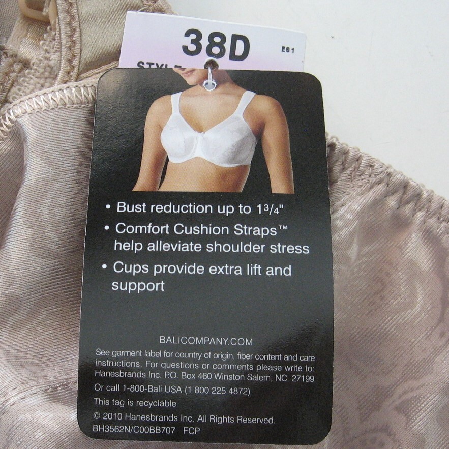 Bali Bra 38D Paris Nude Minimizer Underwire Satin Tracing 3562 Comfort U New