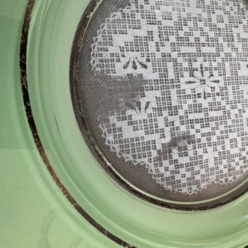 Vintage Jadeite Glass 8" Square Luncheon Plates Silver Plated Set Of 4 - Picture 3 of 6