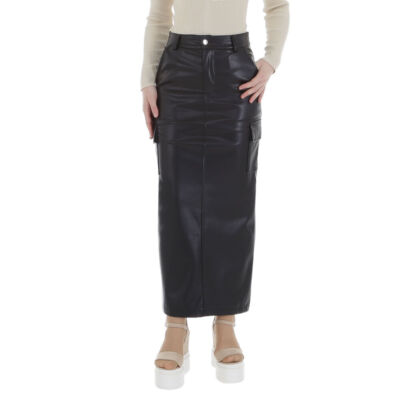 Damen Stretch Knöpfe Reissverschluss Rock 3837 Ital-design In Schwarz