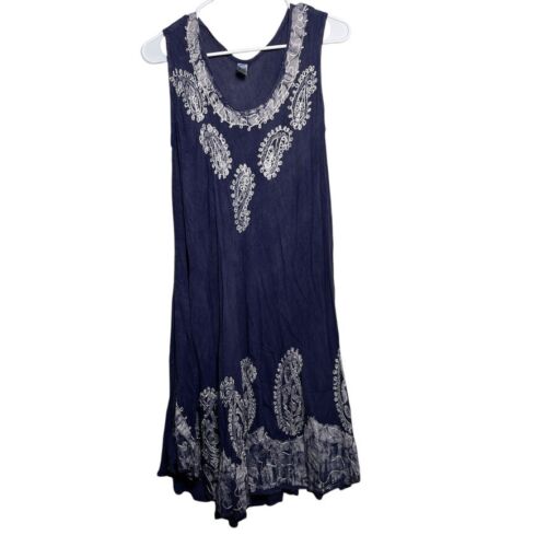 India Boutique Dress Women's One Size Navy Blue White Paisley Sleeveless Boho