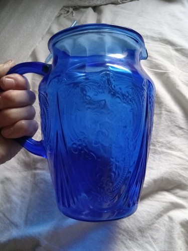 Blue Royal Lace Pitcher Hazel Atlas Depression Glass 64 oz. Vintage Good Cond - Picture 6 of 6