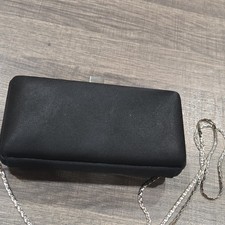 Nine West Black Clutch Silver Chain Strap Clasp Closure Formal Party Lined