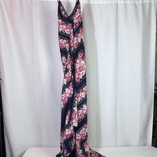 Rubber Ducky Floral Maxi Dress M Navy Pink Scarf Print V Neck Boho Romantic Chic