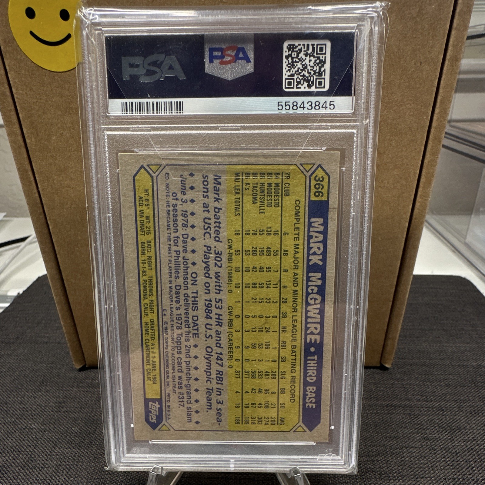 Topps 1987 Topps Baseball Mark McGwire #366 MLB Athletics PSA 10 Graded view 6