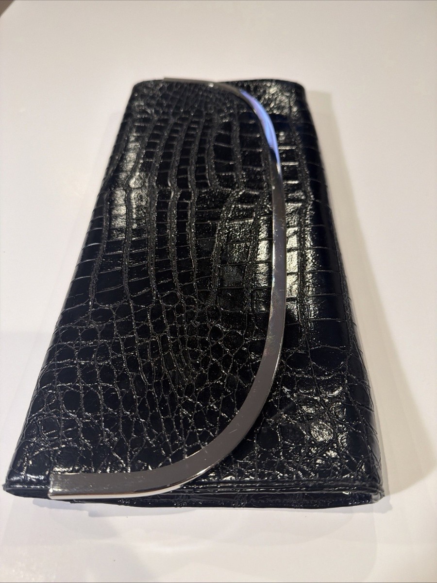 Lulu Townsend Black Faux-Croc Embossed Clutch Purse View 4