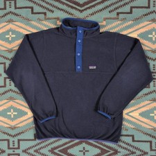 Vintage Patagonia Sweater Youth Snap Button Pullover Fleece Size 12 Blue