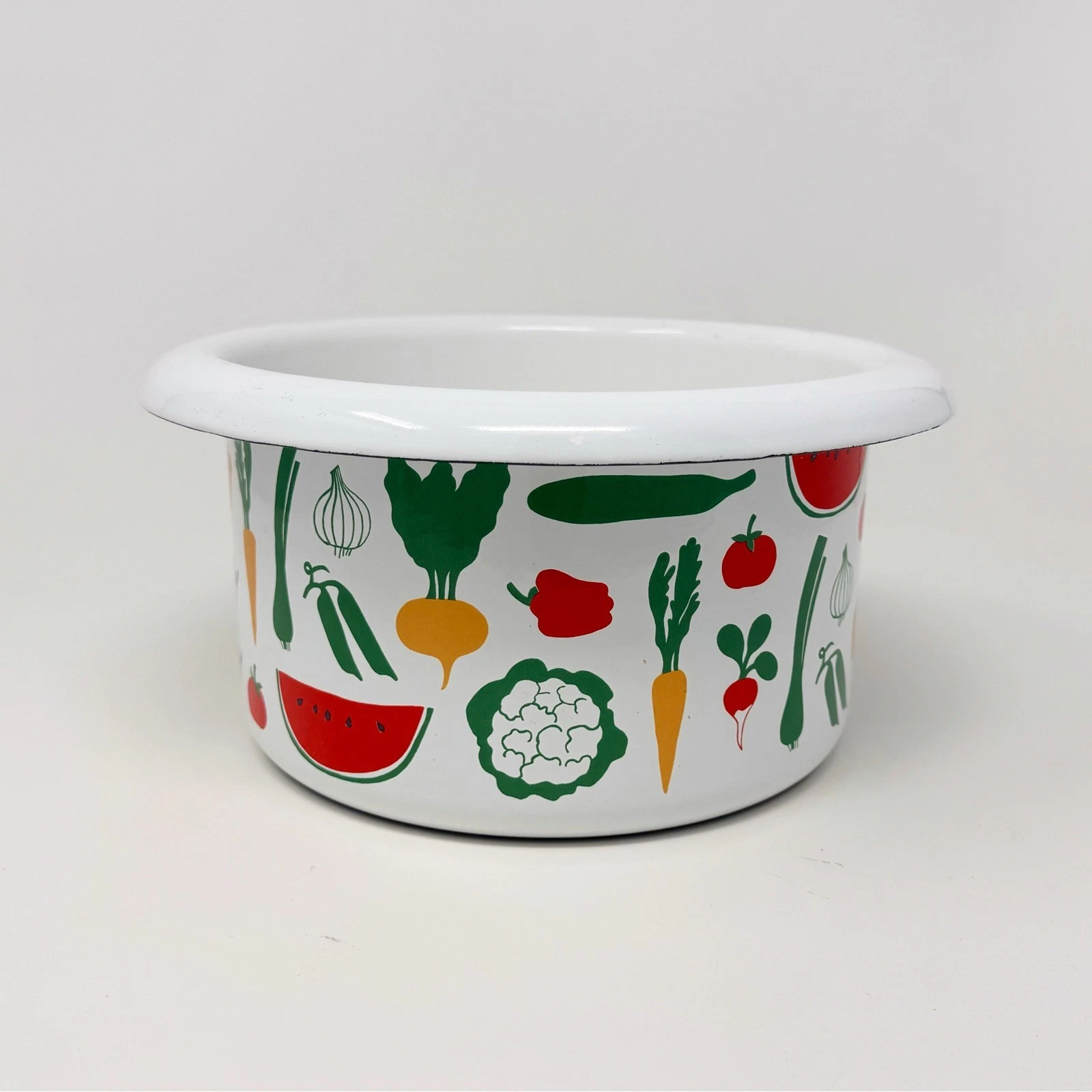 Vintage Finel/Arabia Style Vegeta Enamel Oven Pot Vegetable Pattern MCM