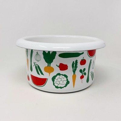 Vintage Finel/Arabia Style Vegeta Enamel Oven Pot Vegetable Pattern MCM