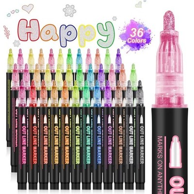 Super Squiggles Shimmer 36 Color -Outline Metallic Markers - Adults Drawing, ...