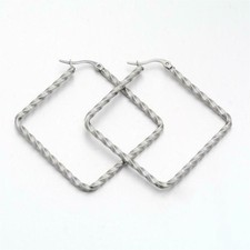 Surgical Stainless Steel Twisted Rhombus 53x53mm Silver Hoop Earrings