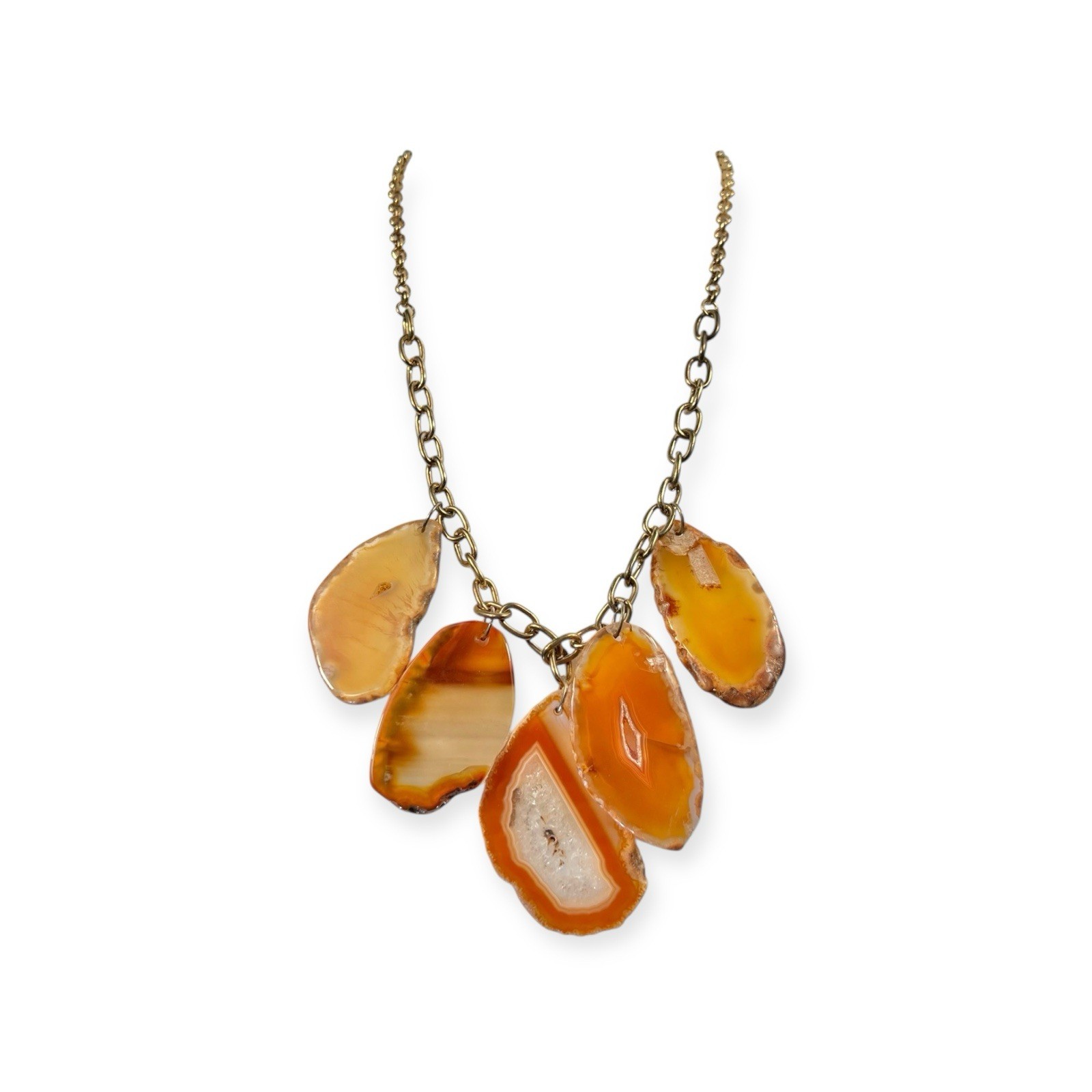 GEMSTONE STATEMENT NECKLACE AGATE QUARTZ GEODE FA… - image 9