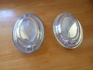 2 Vintage Silver Plate Oval Entree Dish / Tureen.