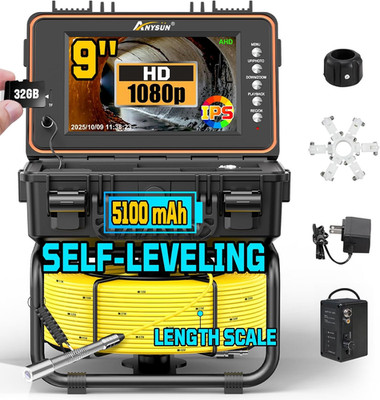 9'' Sewer Camera Self Leveling, Length Marker, 5100Mah, IPS Screen, HD 1080P wit