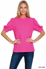 Zenana Raised Rib Puff Sleeve Top
