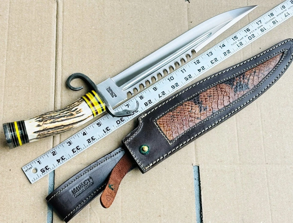 Impact Cutlery Custom Fixed Blade Combat Bone Handle Knife 18" Dagger Knives - Image 3 of 4