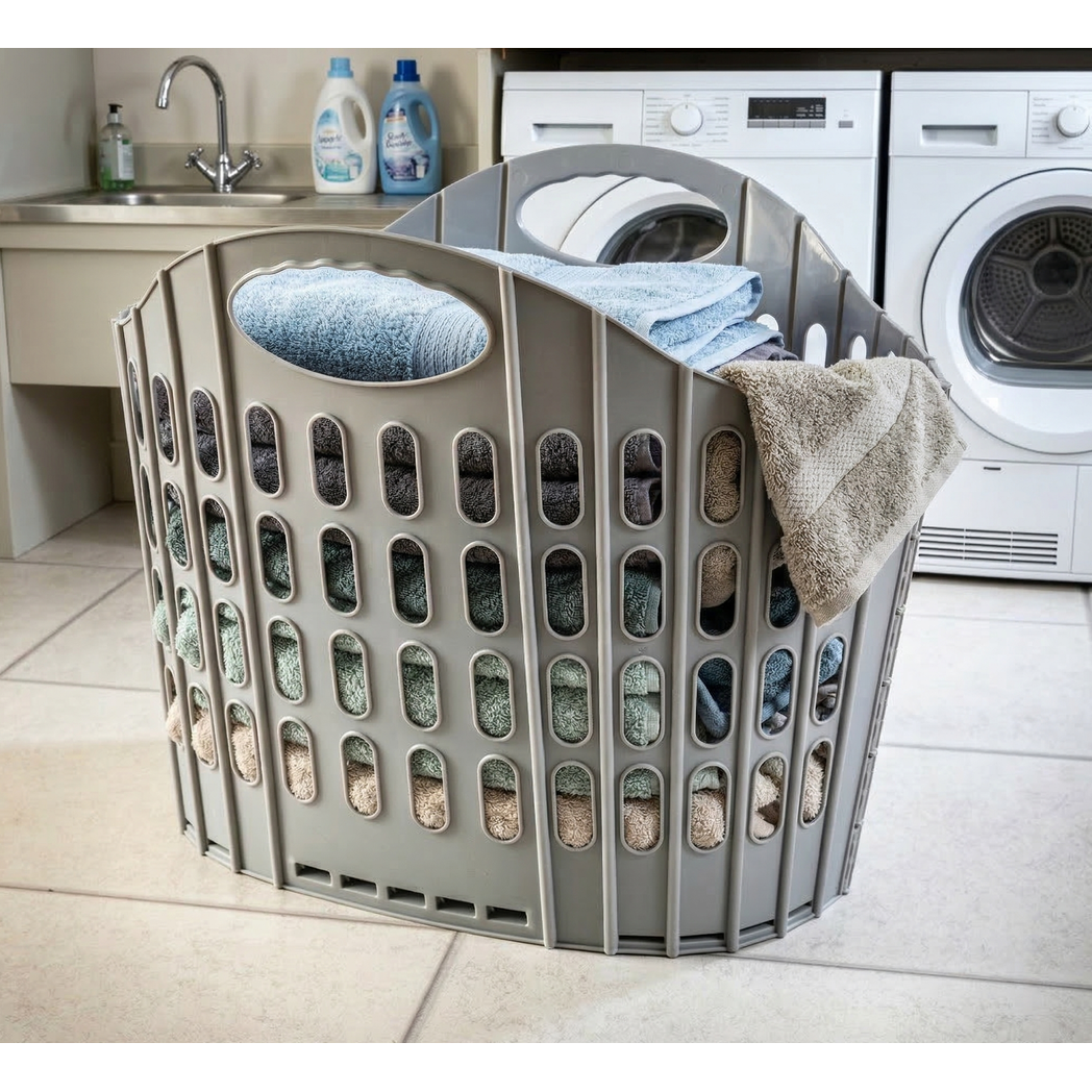 Avilo - Folding Laundry Basket - Grey - 48 x 54 x 30cm - Image 2