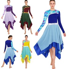 Women Dress Performance Dancewear Irregular Gown Tango Praise Lyrical Worship