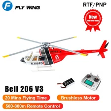 Fly Wing Bell 206 V3 6CH GPS 3D 4 Blades Aircraft RC RTF Helicopter 2Battery