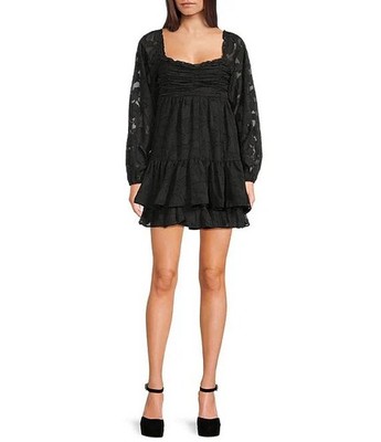Allison & Kelly Printed Scoop Neck Smocked Long Sleeve Dress XS NWT