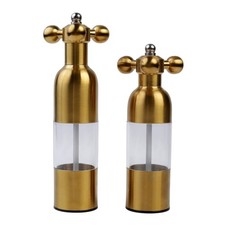 Gold,2PCS Salt, Pepper Modern Manual Grinder Set with Solid Handle - Stainl...