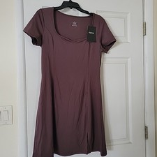 NEW! FEFHW Women's SIZE M Sexy Bodycon Dress Stretchy Side Slit Short Brown