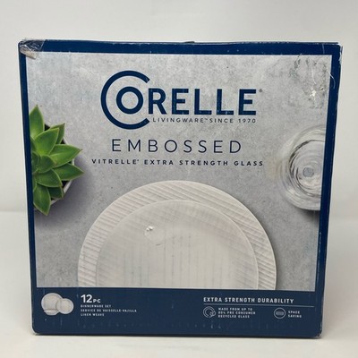 Corelle Linen Weave Embossed 12-Pc Dinnerware Set, White