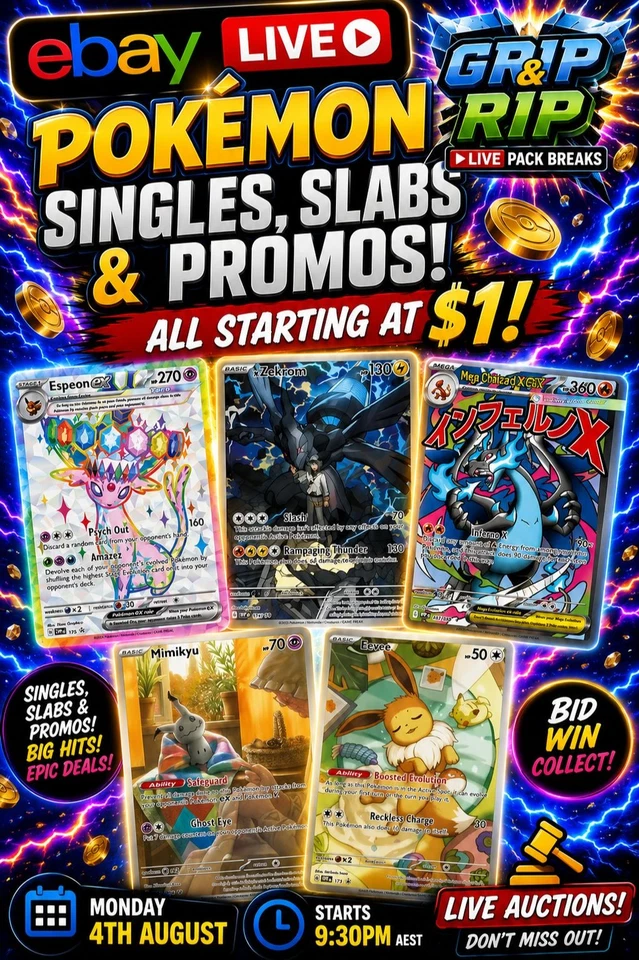 Pokemon Singles, Slabs & Promos | $1 starts | Join the Fun 🕺