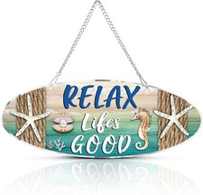 Coastal Beach Wall Decor Metal Sign Relax Life's Good Nautical Home 12x4