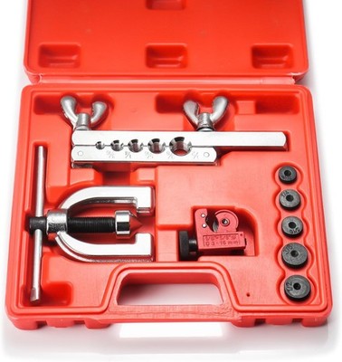 Flaring Tool Kit w/ Tube Cutter & 5 Adapters for Copper Aluminum Steel Brake