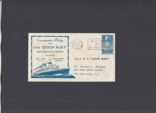 1938 Queen Mary First West to East Crossing cover New York slogan