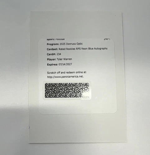 2025 Donruss Optic Tyler Warren Base (RAW)