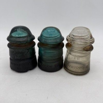Lot Of 3 Vtg (2-12s & 1-9) Hemingray Aqua/Clear Insulator May 2 1893 Patent USA
