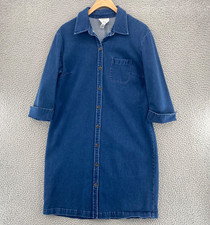 Talbots Dress Womens 14 Blue Denim Shirt Stretch 3/4 Cuff Sleeves Cotton Vintage