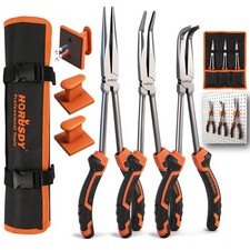 3-Piece 11 Inch Long Reach Needle Nose Pliers Set, Extra Long Straight, 45  ...