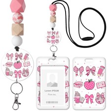 Teacher Badge Holder with Lanyard, Pink School ID Card Holder