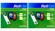 2 pack ReliOn Prime Blood Glucose Test Strips, 100 Count Diabetes Blood Sugar