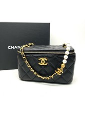 Chanel 25S Vanity Case Box Black Leather Pearl Chain Gold Hardware [Duties Paid]