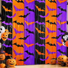 Halloween Party Decorations, 2 Pack Halloween Foil Fringe Curtains 3.3 X 6.6 ft,