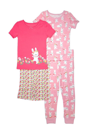 Toddler Girl's 4-Piece Easter Bunny Spring Floral Pajama Shorts, Pants Set - Picture 1 of 4