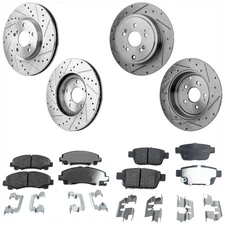 Kit For 06-11 Honda Ridgeline Front Rear Cross-drilled Disc Brake & Ceramic Pad