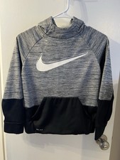 Boys Nike Hoodie Sweatshirt Pullover Kids Size Medium Gray Black Dri Fit Hooded