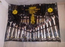 VINTAGE NOS - GEDORE 24 PC WRENCH SET SAE & METRIC COMBINATION W TOOL ROLL