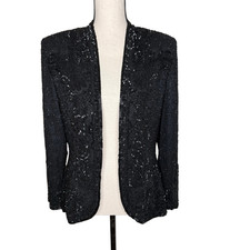 Vintage Niteline Della Roufogali Black Silk Beaded Evening Jacket Size S
